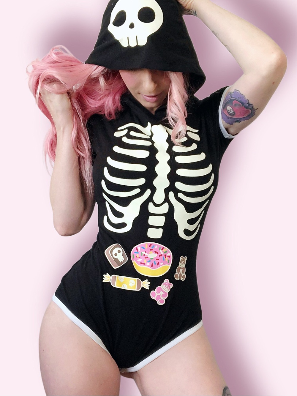 Skeleton Hoodie Bodysuit S Glow In The Dark Ribs Romper Halloween Candy Print